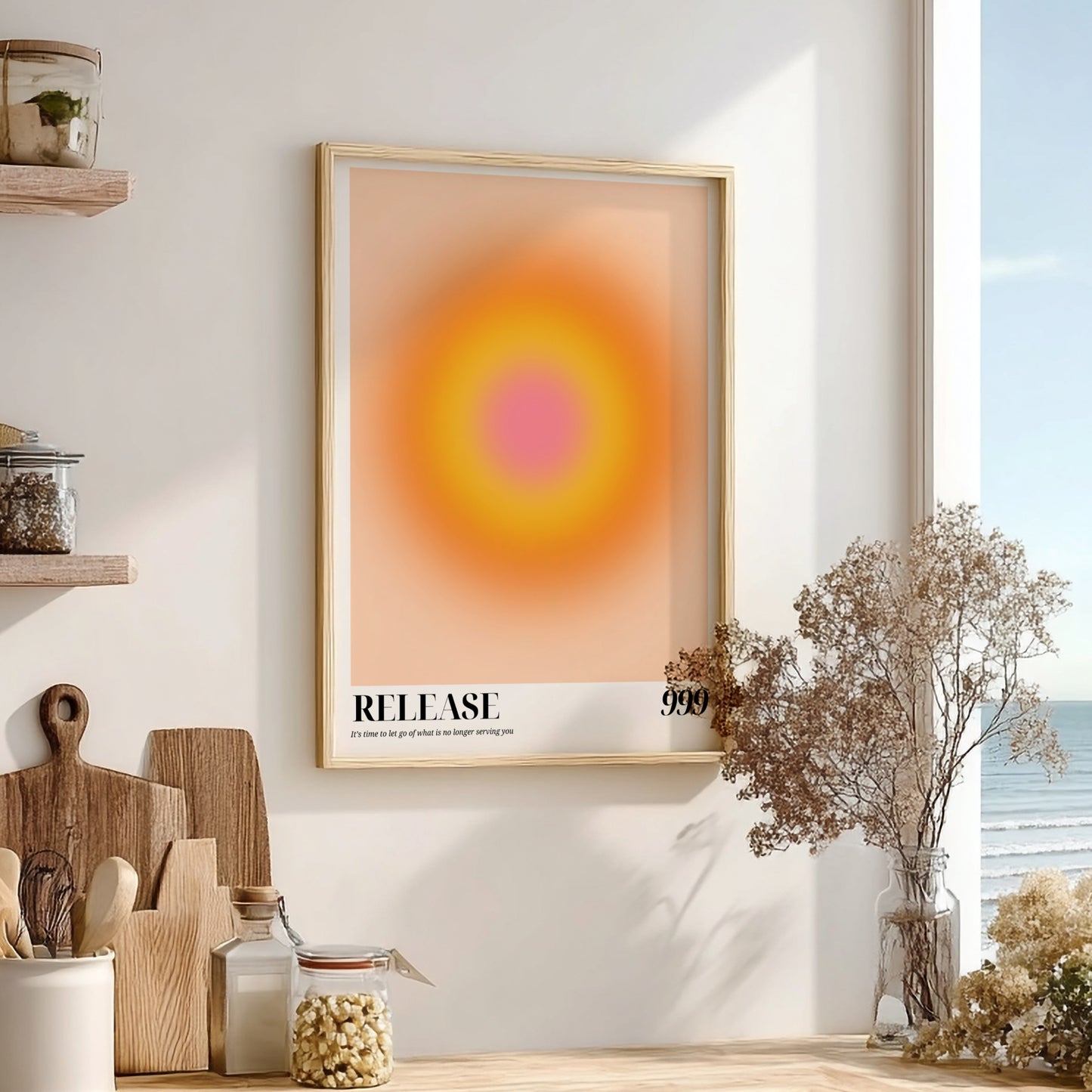 The Sacred Release Modern Art - Angel Number 999 Yellow Aura Print