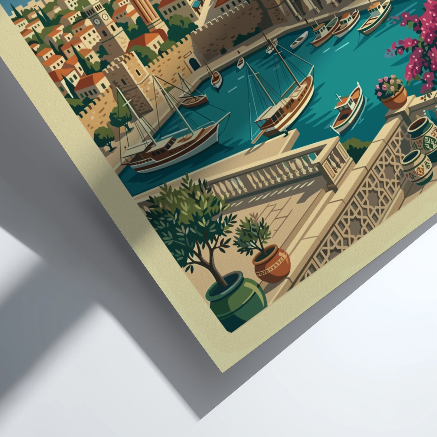Antalya travel poster featuring a vintage illustration of the city's harbor and coastline.