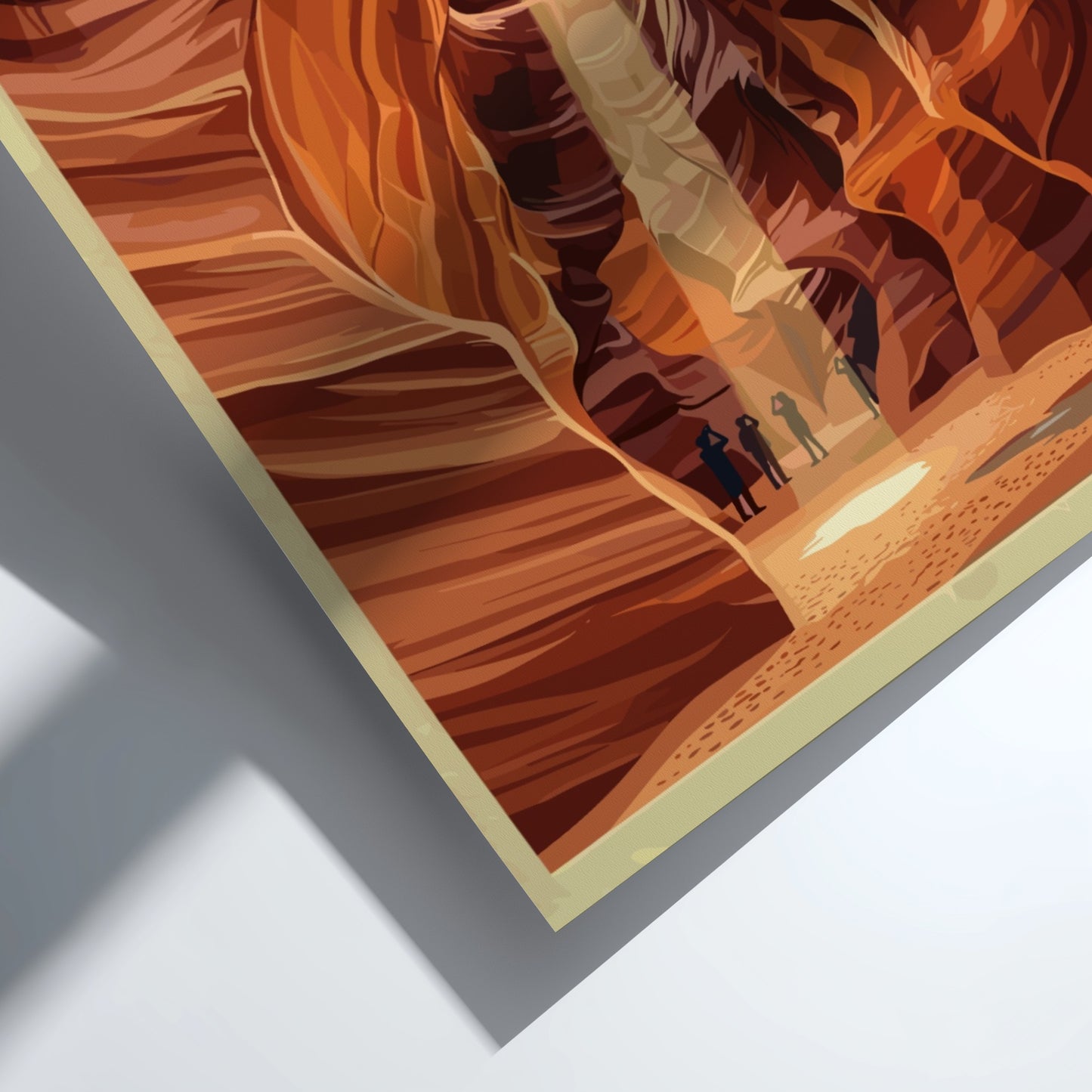 Travel poster of Antelope Canyon in Arizona featuring deep orange sandstone slot walls.