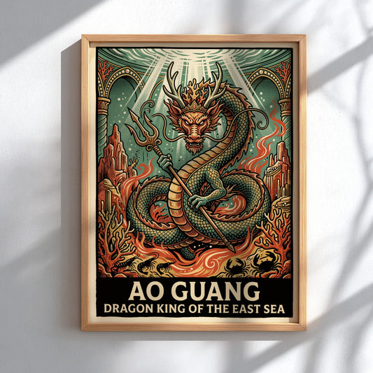 Poster of Ao Guang Dragon King of the East Sea with trident and coral
