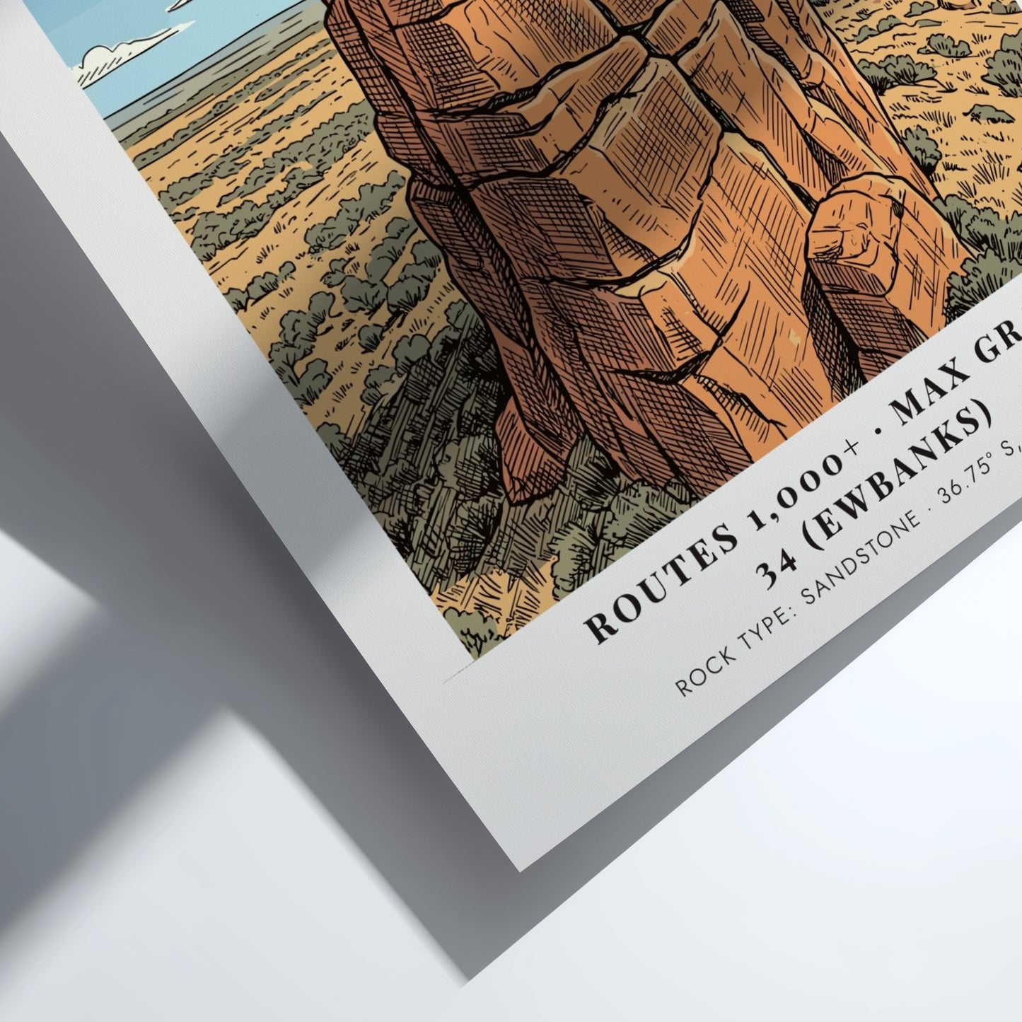 Poster featuring a climber on an Arapiles sandstone rock face in Victoria Australia.