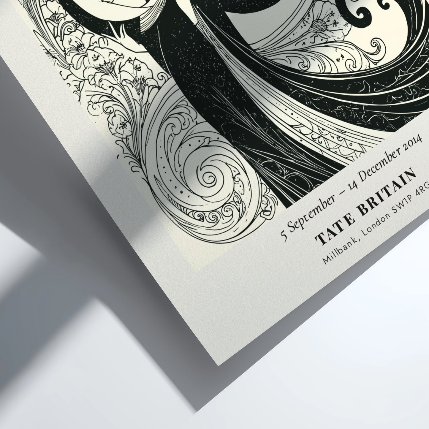 Aubrey Beardsley poster featuring intricate Art Nouveau design in monochrome tones