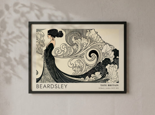 Wall art poster featuring Aubrey Beardsley illustration with flowing lines at Tate Britain.