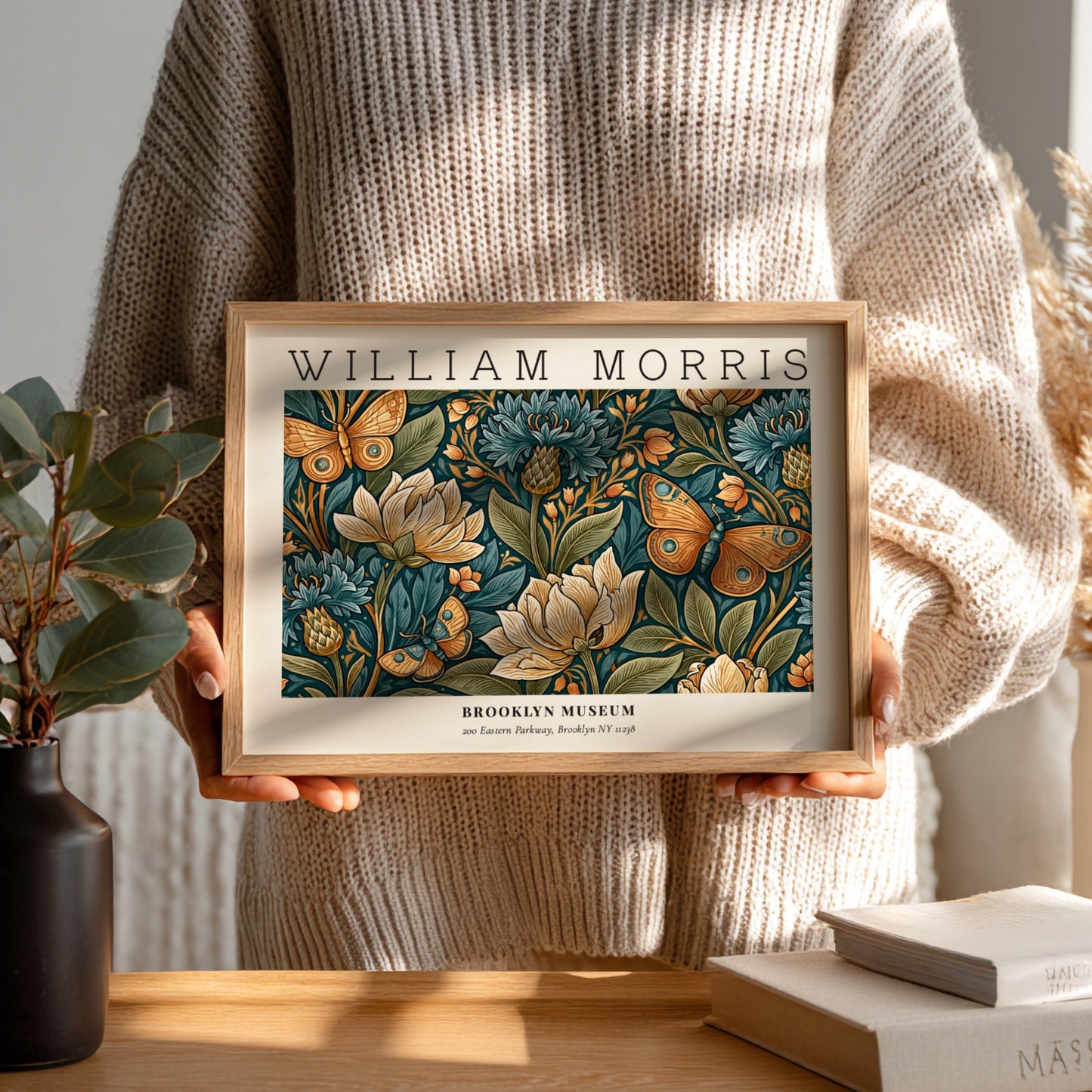 William Morris floral wall art print featuring intricate designs and vibrant colors