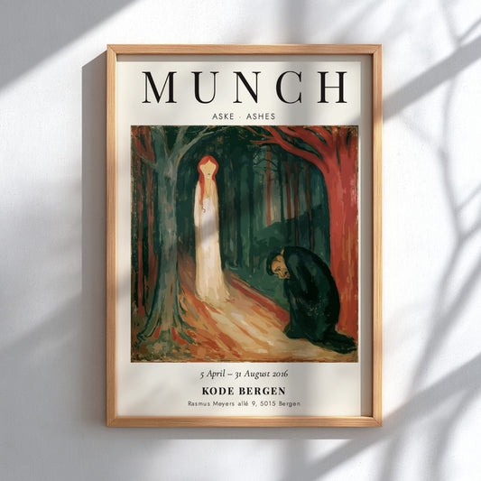 Edvard Munch poster featuring Aske - Ashes with deep reds and muted tones, capturing emotion and
