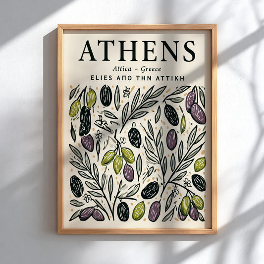 Kitchen poster featuring olive branches in earthy tones, perfect for Mediterranean decor.