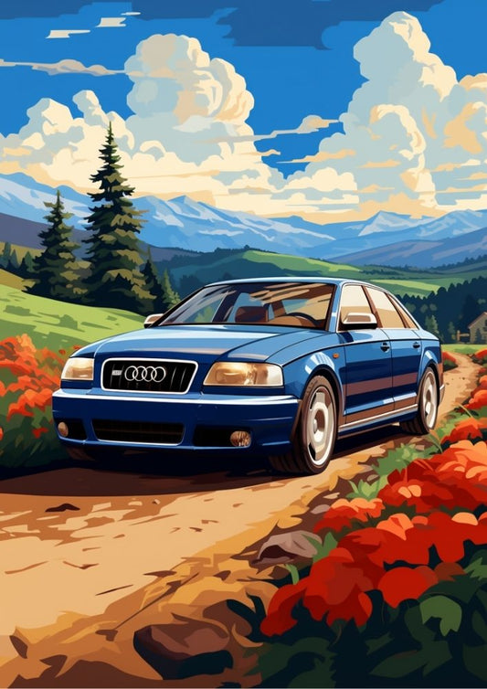 Affiche Audi S4 B5 – Impression d'art mural classique de voiture de sport allemande