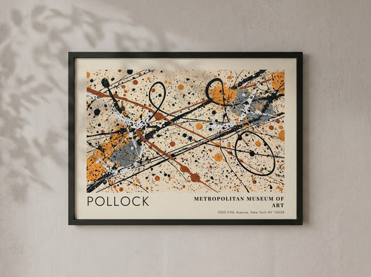 Wall art poster featuring Jackson Pollock Autumn Rhythm abstract splatters in a wood frame.