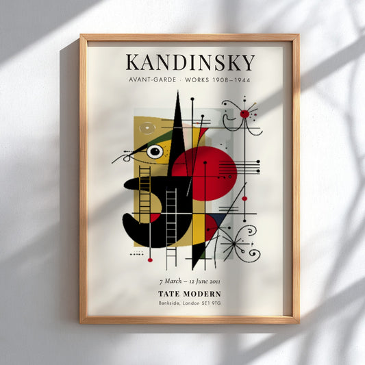 Kandinsky inspired poster with geometric shapes and vibrant colors, perfect for wall decor
