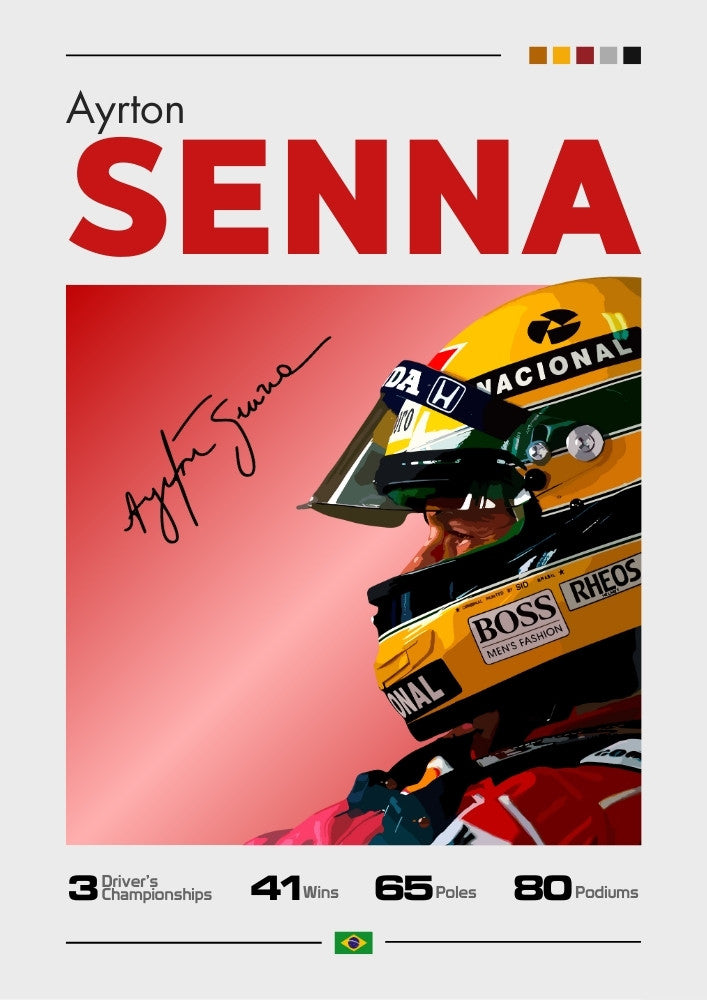 Ayrton Senna Poster – Legendary F1 Driver Wall Art for Fans