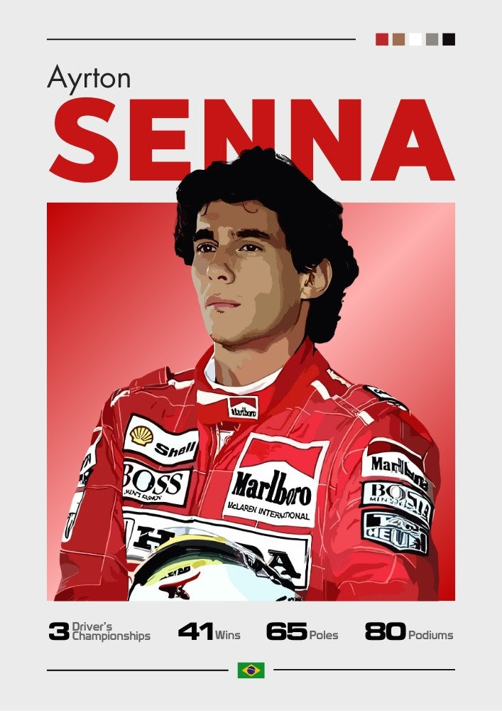 Ayrton Senna Poster – Formula 1 Legend 3× World Champion Wall Art