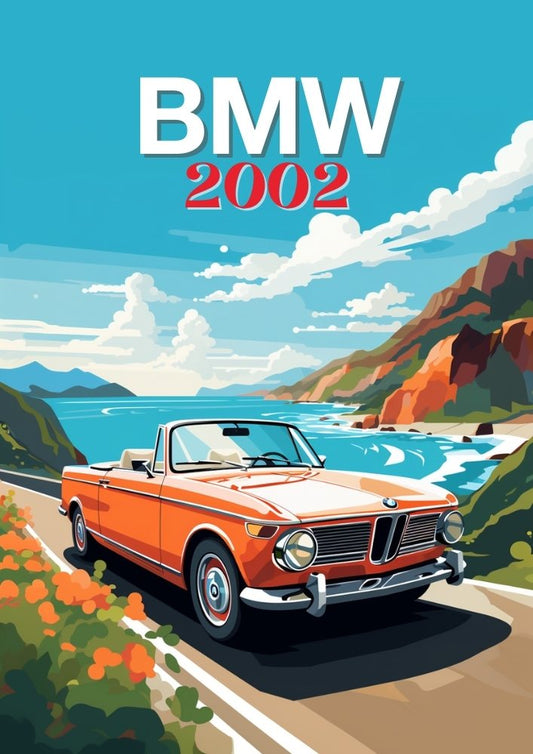 Affiche BMW 2002 – Voiture de sport allemande classique