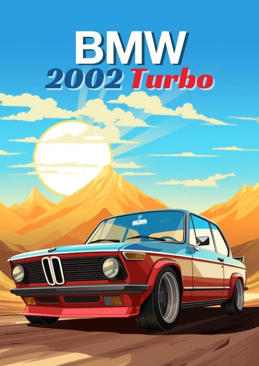 Affiche BMW 2002 Turbo – Impression d'art mural représentant une voiture de sport allemande classique