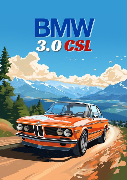 Impression BMW 3.0 CSL – Décoration murale représentant une voiture de sport allemande classique des années 1970