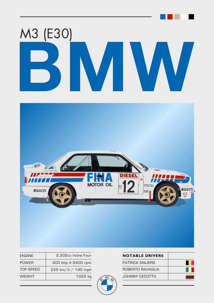 BMW M3 E30 Poster – DTM & Rally Legend Wall Art