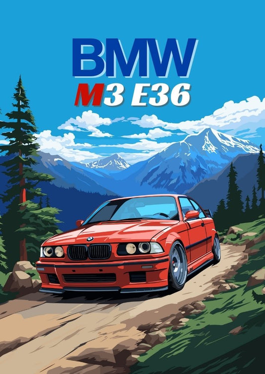 Impression BMW M3 E36 – Décoration murale représentant une voiture de sport allemande classique des années 1990