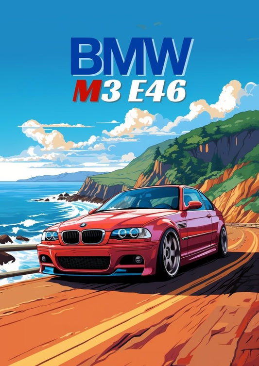 Impression BMW M3 E46 – Décoration murale représentant une voiture de sport allemande classique des années 2000