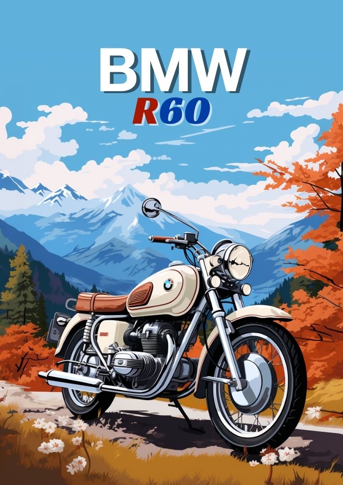 Affiche BMW R60 – Décoration murale vintage avec moto Boxer Twin