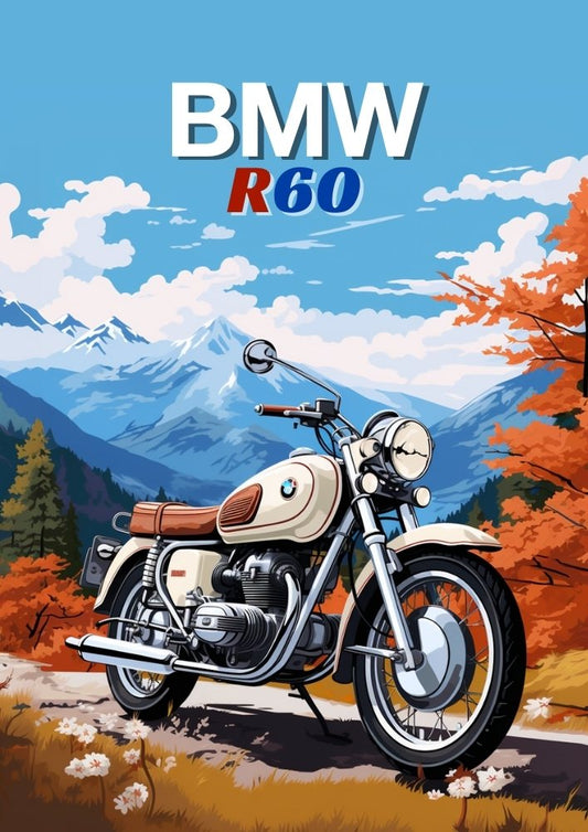 Affiche BMW R60 – Décoration murale vintage avec moto Boxer Twin