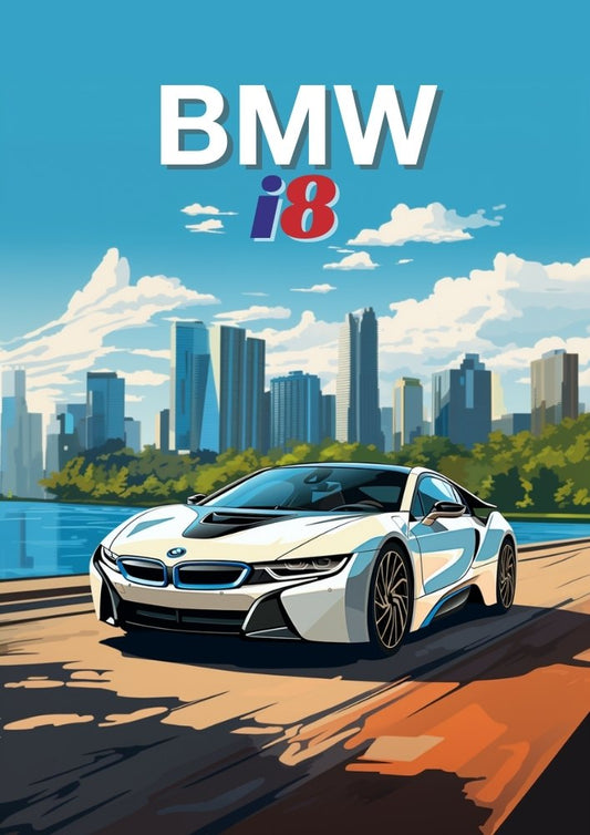 BMW i8 Poster – Modern Electric Hybrid BMW Car Wall Art Print