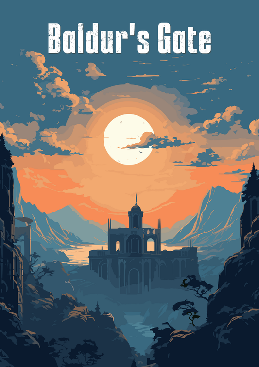 Affiche Baldur's Gate – Décoration murale de RPG fantastique pour les fans de D&D et de CRPG