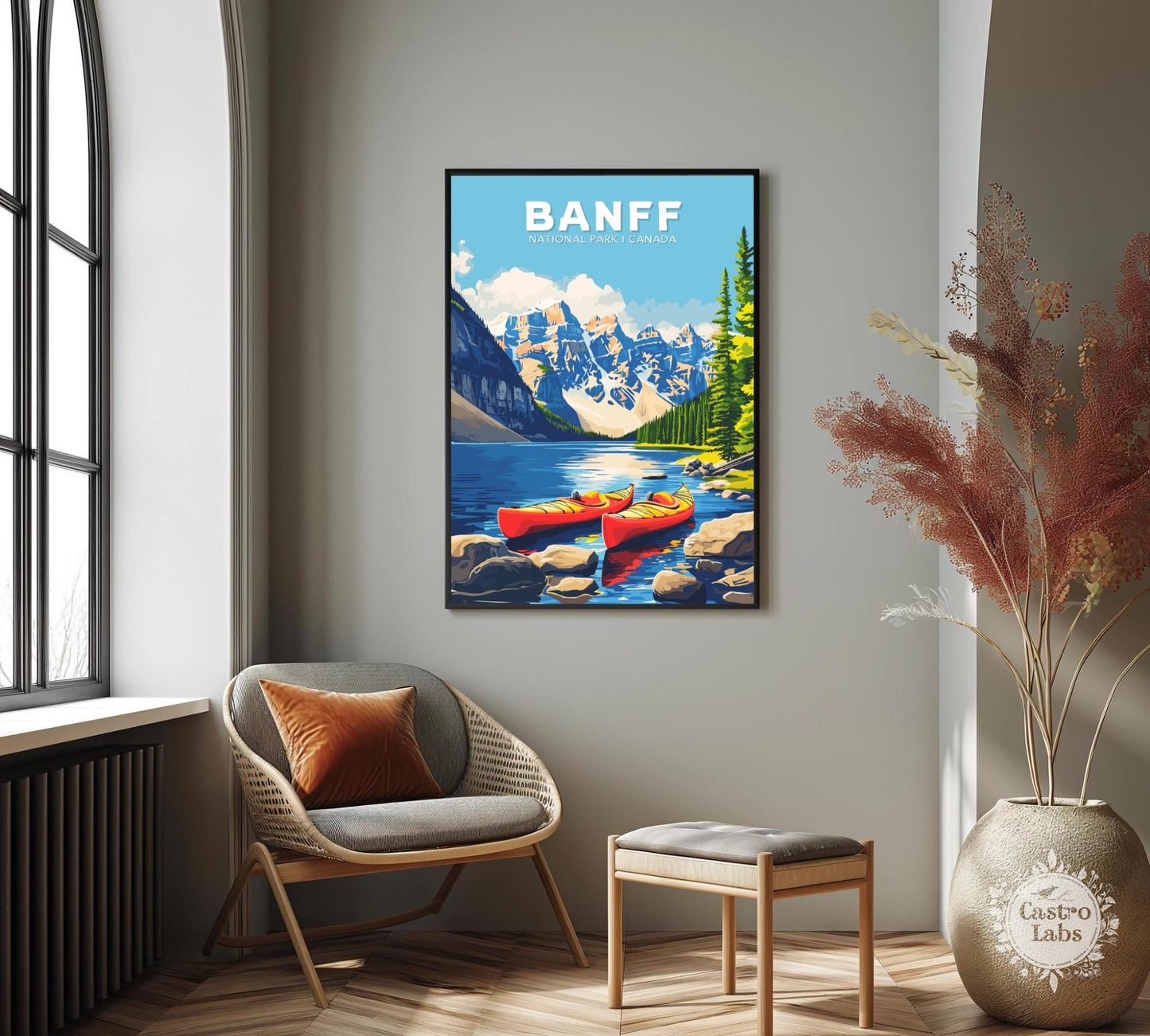 Banff Travel Poster,  Mt. Rundle and Mt. Cascade Poster, Rocky Mountains, Banff National Park