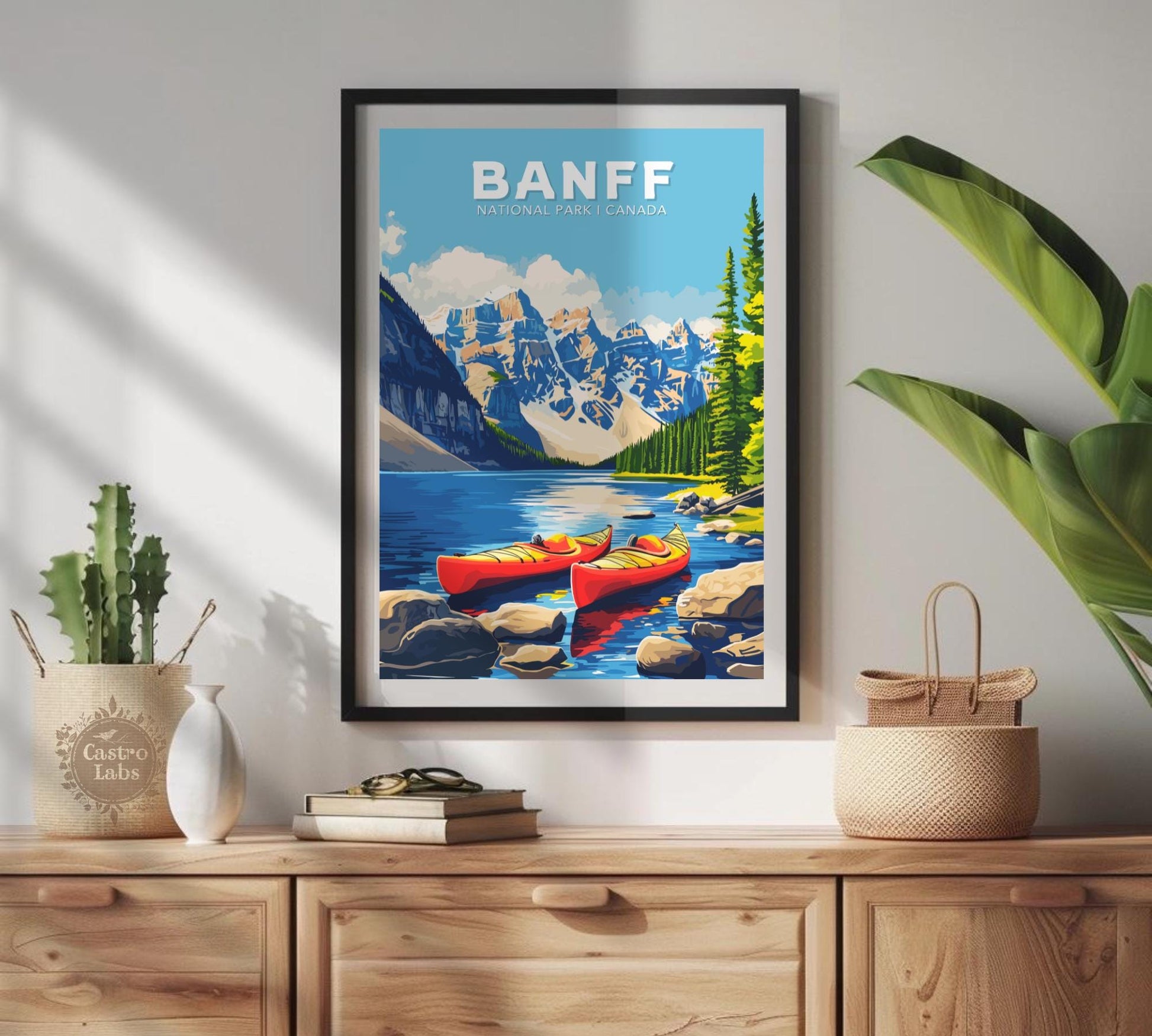 Banff Travel Poster,  Mt. Rundle and Mt. Cascade Poster, Rocky Mountains, Banff National Park
