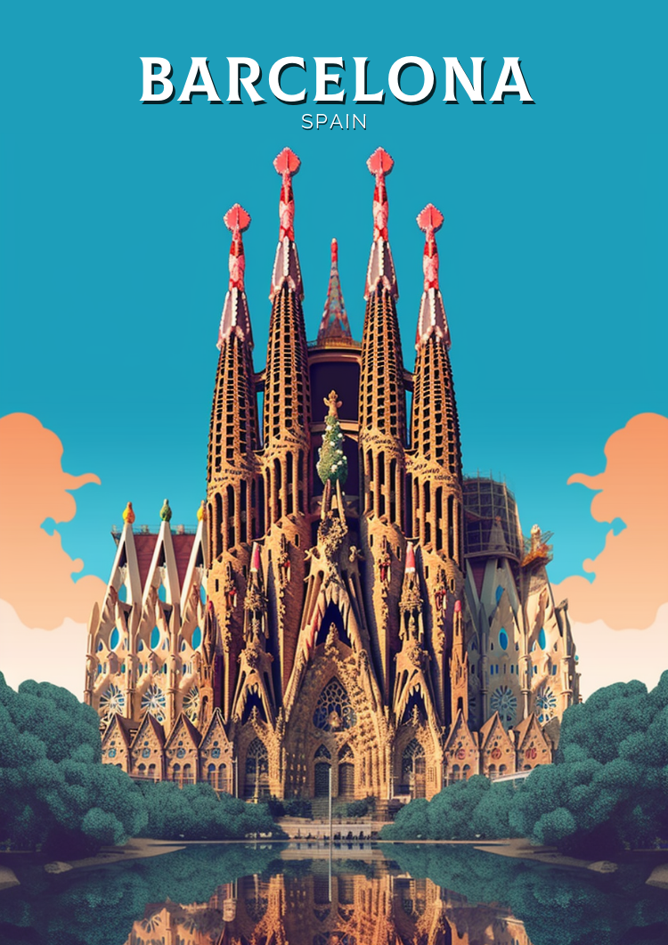 Affiche de voyage de la Sagrada Familia en Espagne
