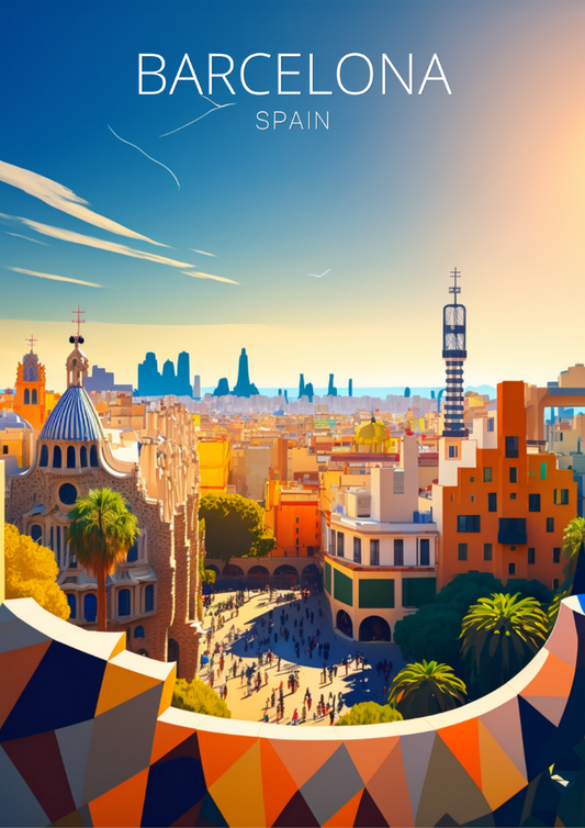 Affiche de voyage de Barcelone - Œuvre d'art du parc Güell