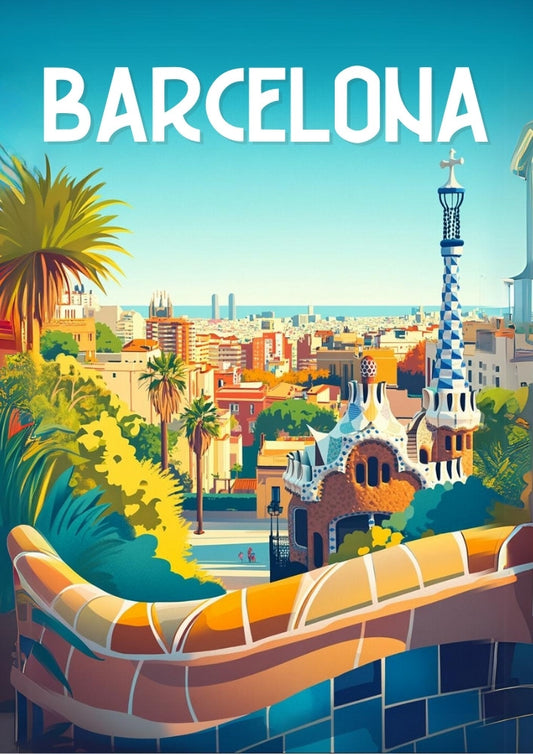 Affiche rétro Barcelone - Parc Güell