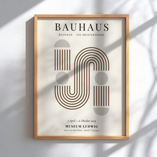 Bauhaus poster featuring geometric shapes and warm earthy tones, modern design for wall decor