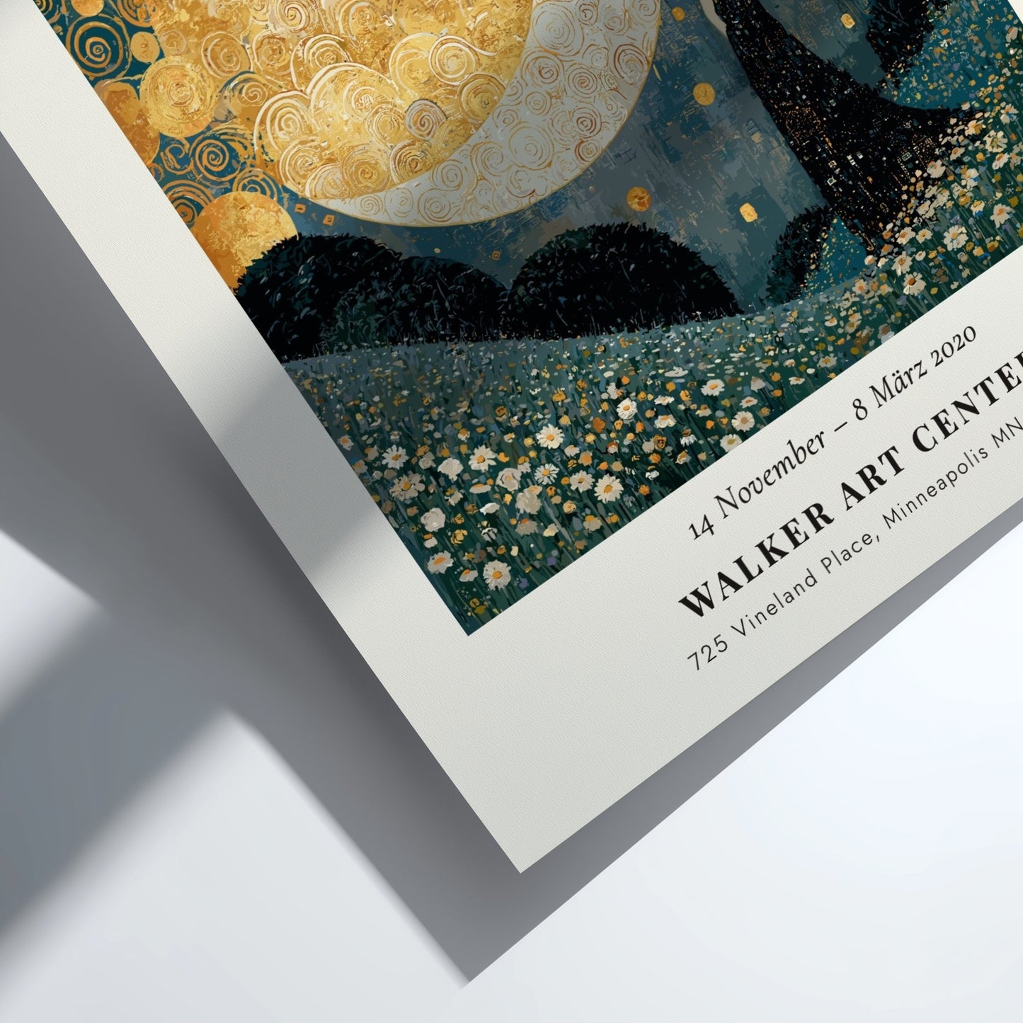 Baum des Lebens - Nacht poster featuring swirling patterns and golden hues, inspired by Gustav Klimt's artwork