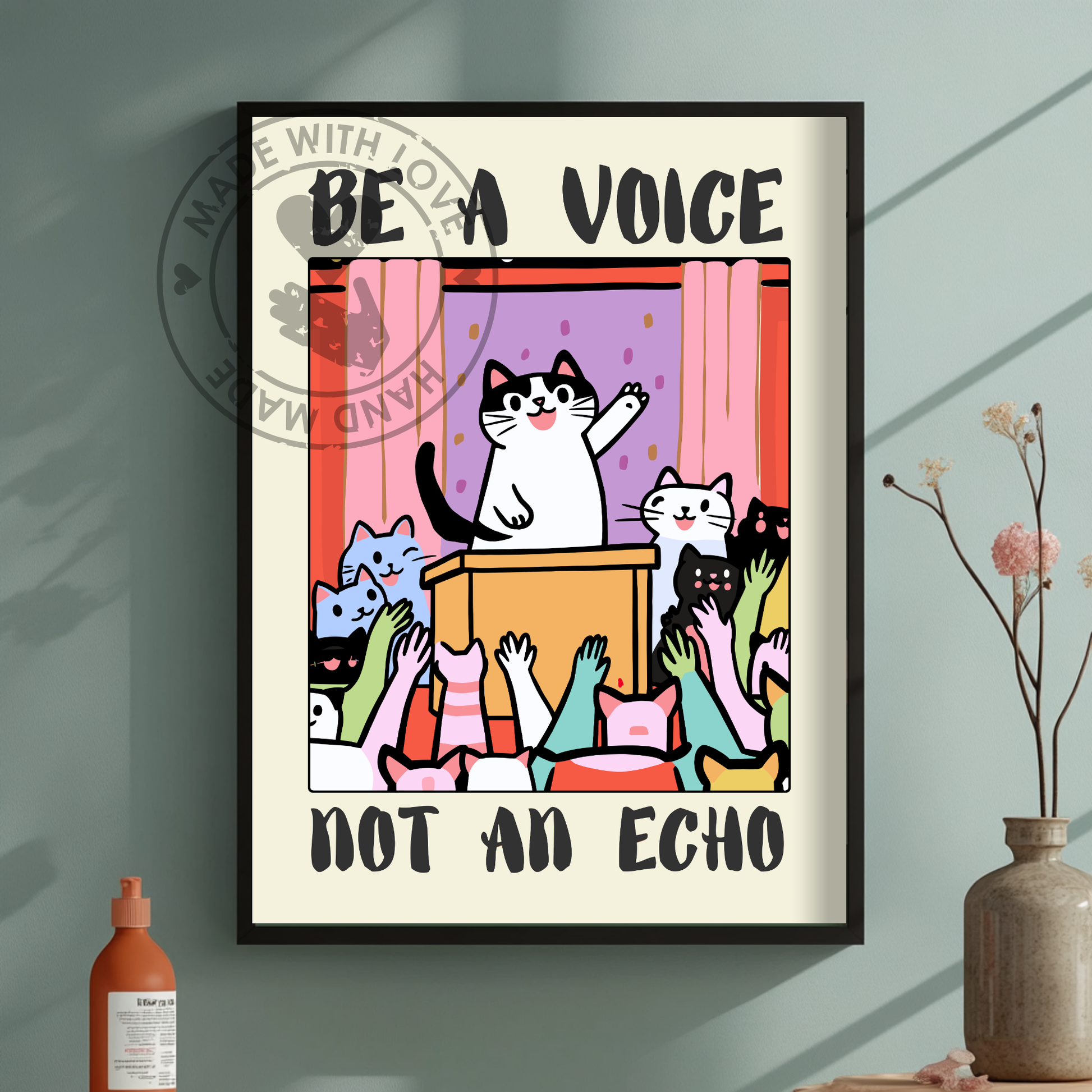 Funny Cat Poster, Motivational Feline Art, Cat Lover Gift, Vintage-Style Illustration
