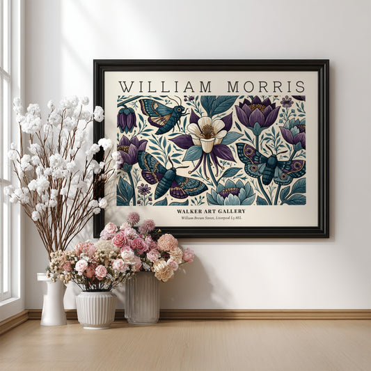 Beauty of Life wall art print featuring floral patterns and butterflies in blue and purple tones