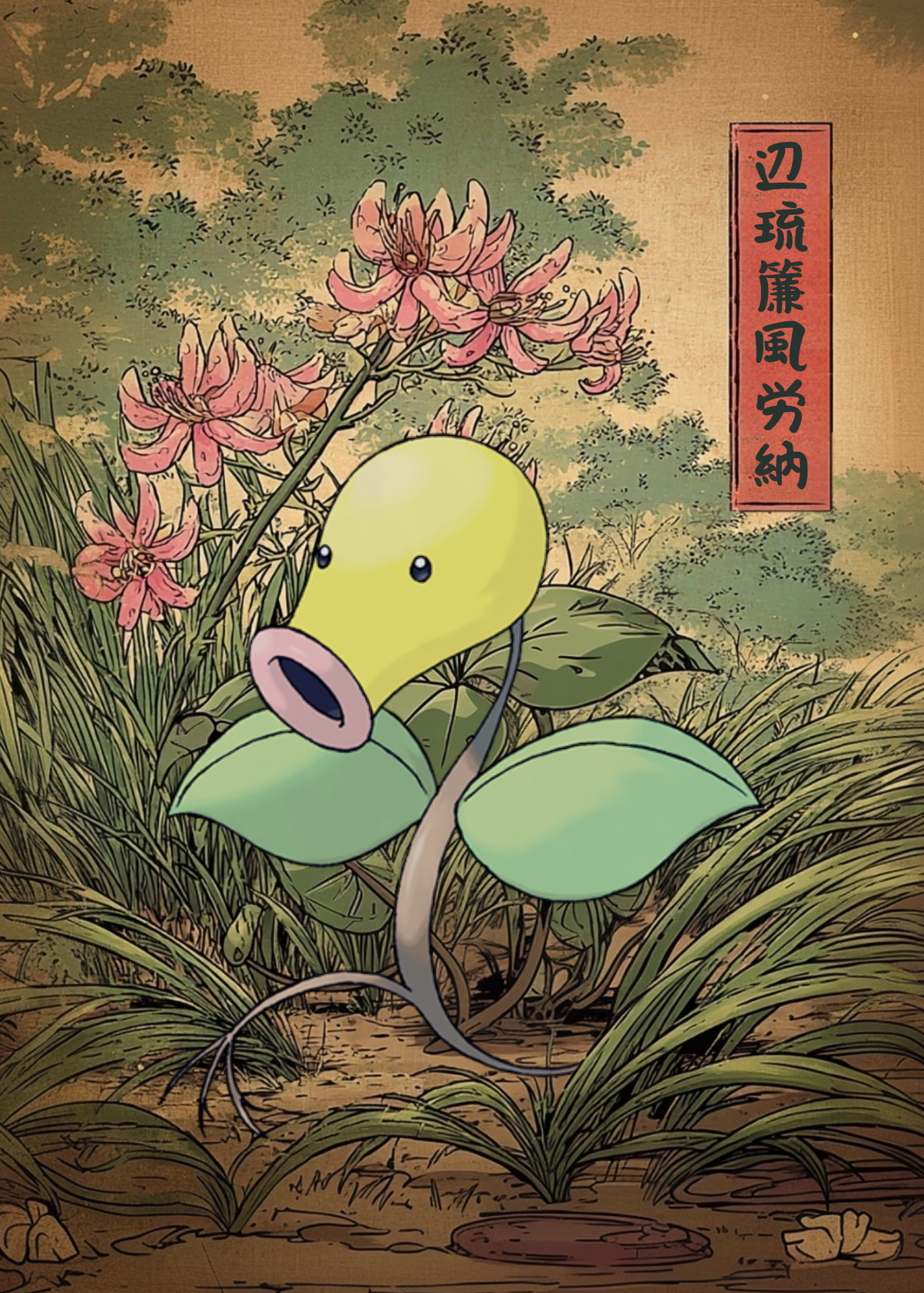 Illustration of Bellsprout Pokemon in a natural setting