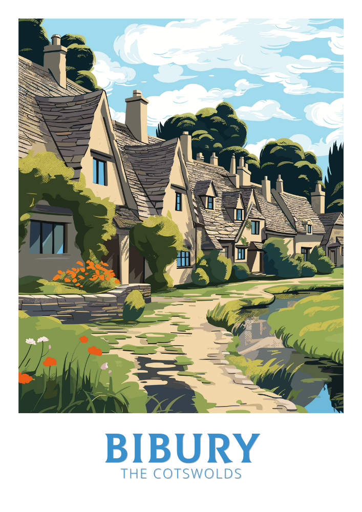 Bibury Travel Poster - Cotswold Artwork