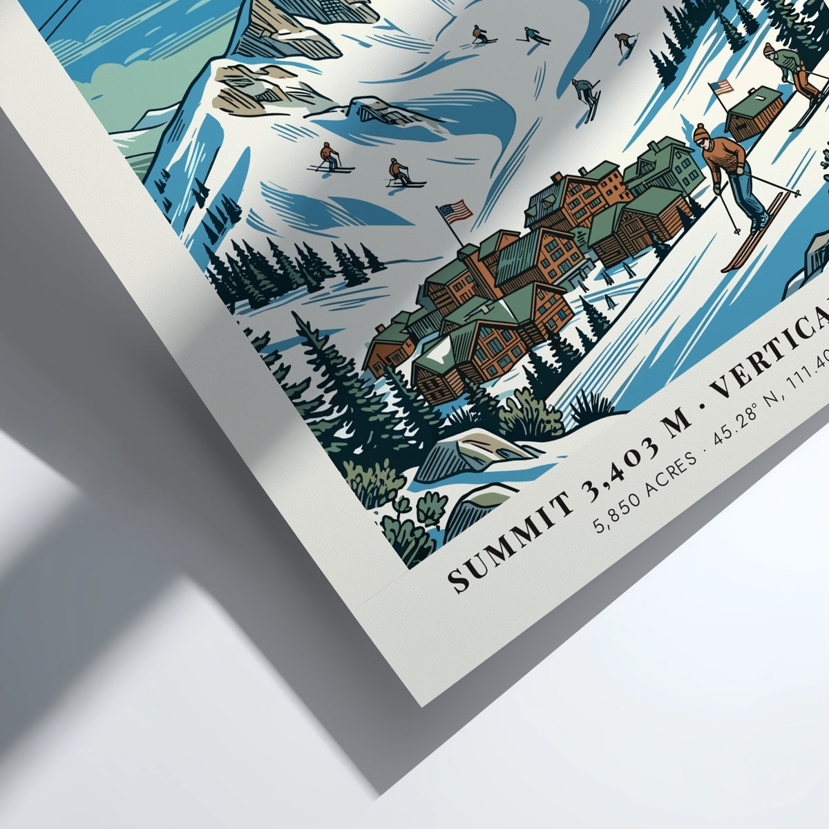 Poster of Big Sky Montana with a snowy mountain peak and ski resort village