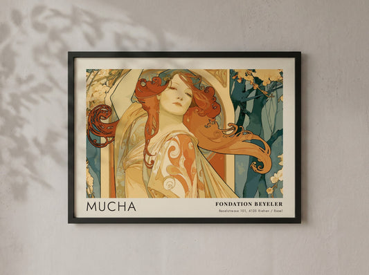 Wall art poster featuring a Mucha Bijoux portrait in an Art Nouveau style