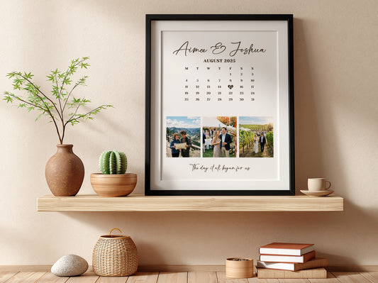 Personalised Script Names and Anniversary Calendar Poster