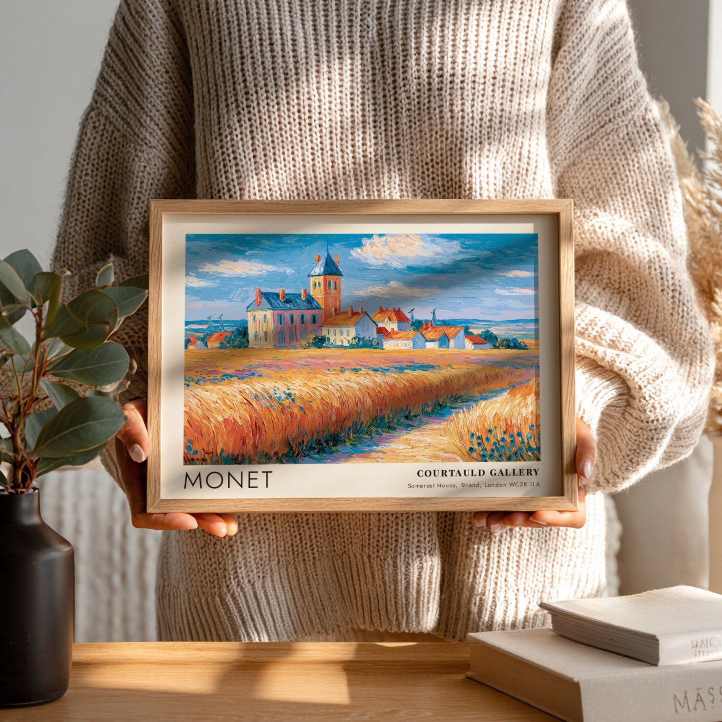Bleuets - Champ de Blé poster featuring vibrant wheat fields and blue sky in Monet's impressionistic style