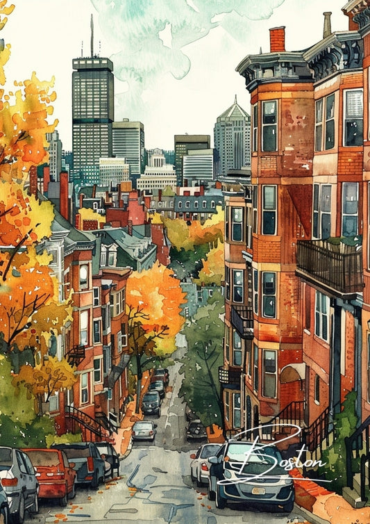 Affiche de voyage de Boston - Aquarelle