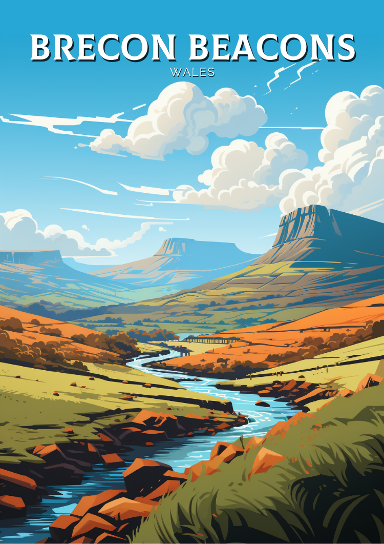 Brecon Beacons Travel Poster - Wales Artwork