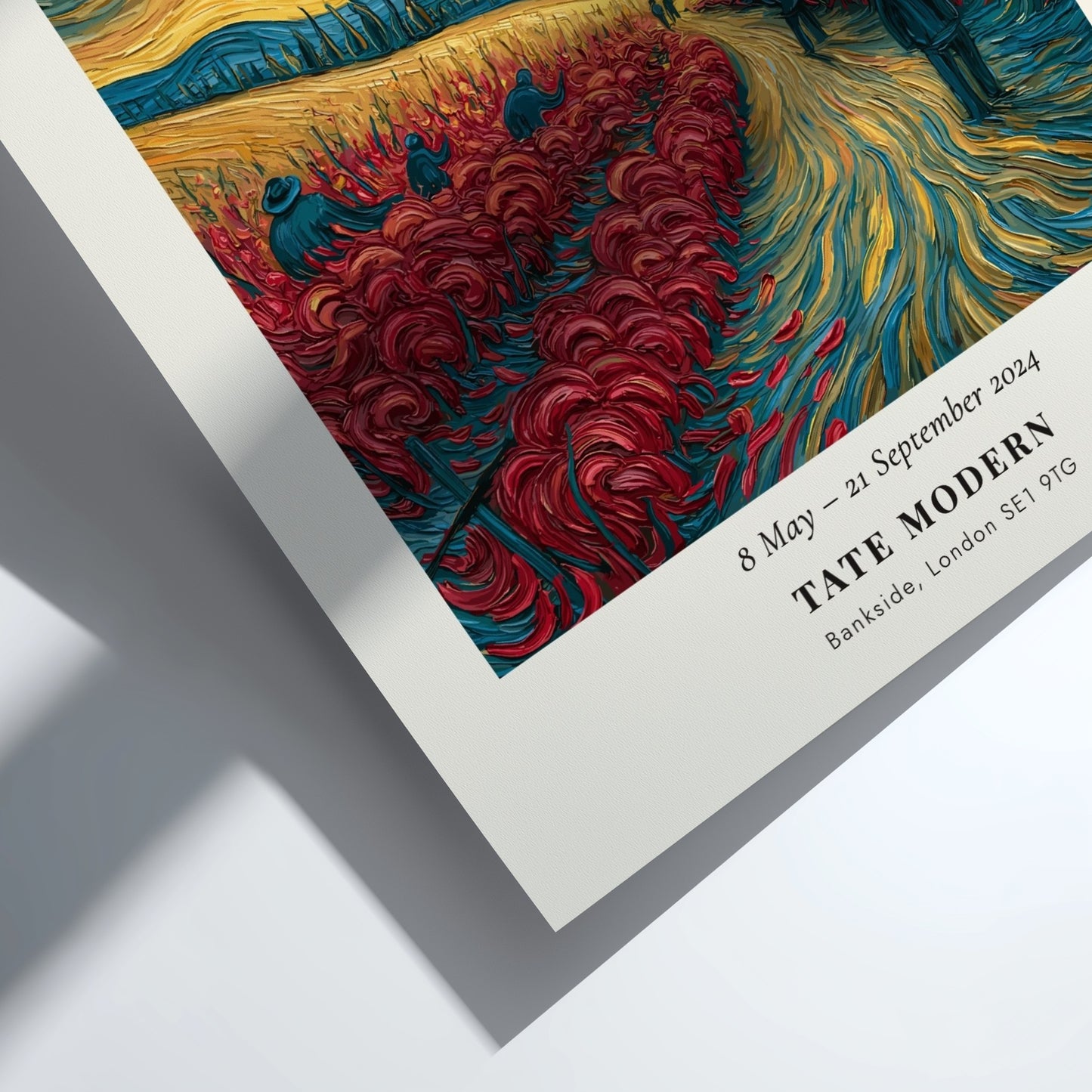 Poster inspired by Van Gogh featuring a bright field in yellow and blue with swirling sky and vibrant colors