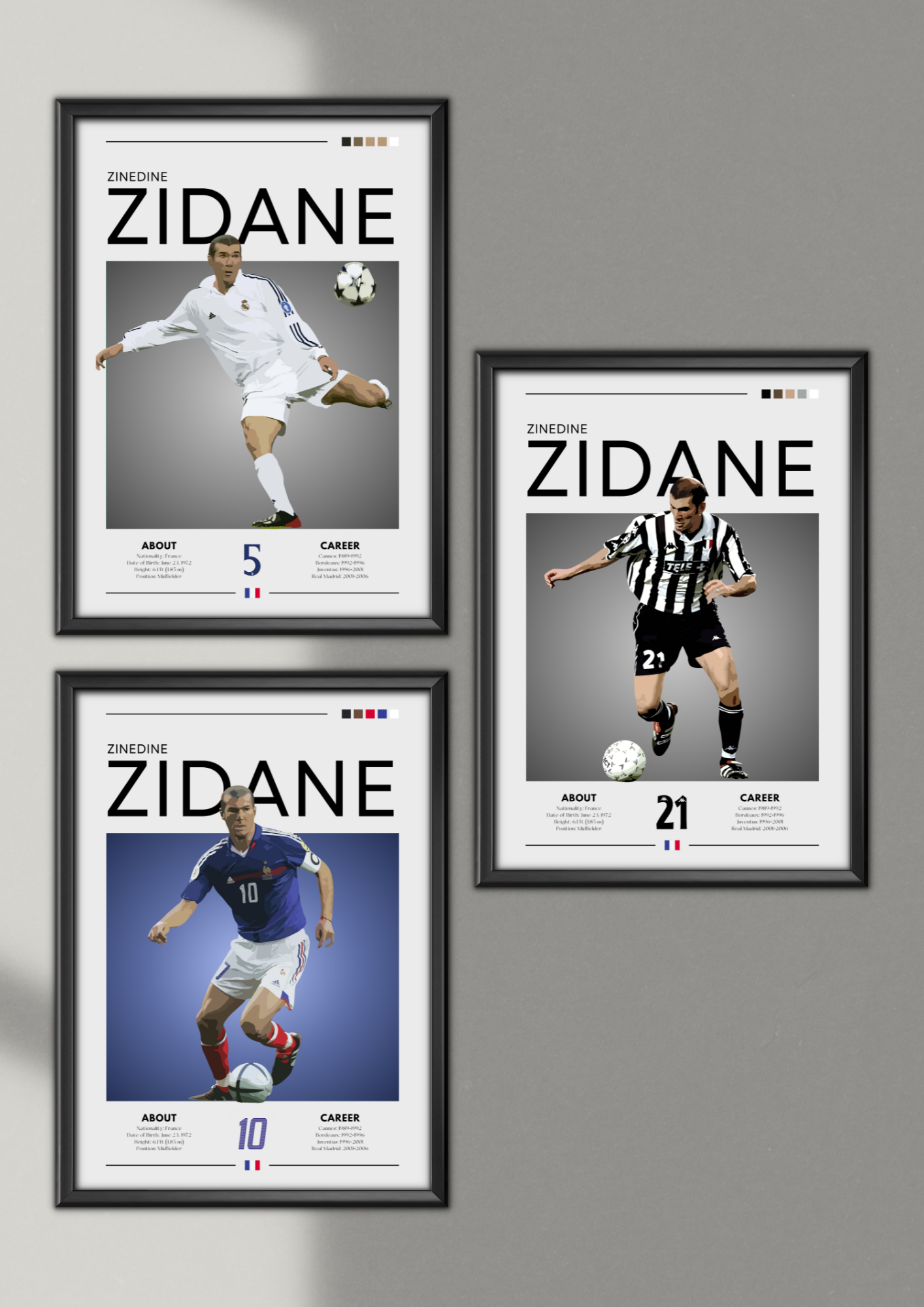 Zinedine Zidane set of 3 Poster Bundle