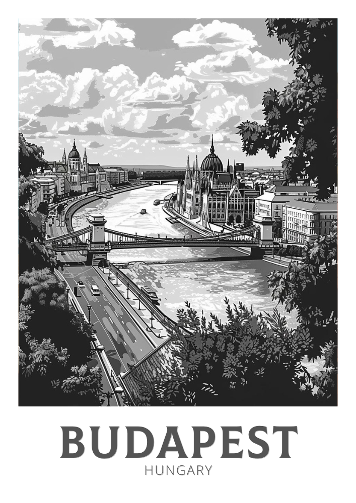 Budapest Black and White Travel Poster - Hungary Artwork