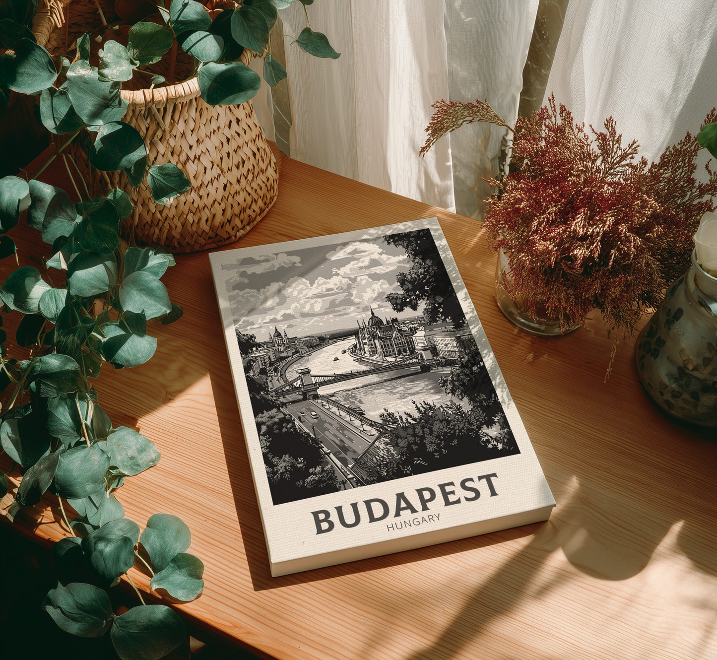 Budapest black and white travel canvas