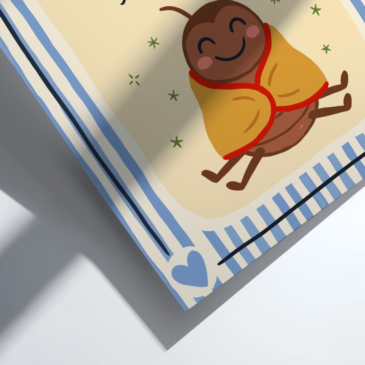 Kids room poster featuring a cozy bug illustration in soft colors, perfect for nursery decor.