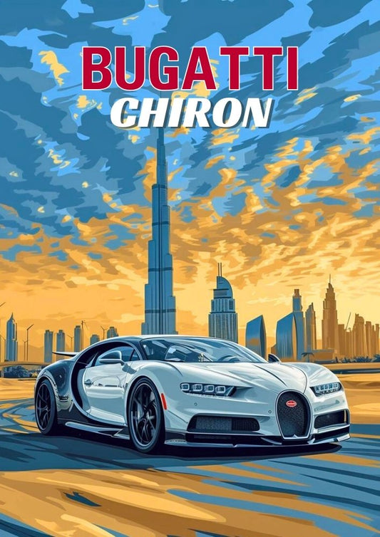 Impression de voiture Bugatti Chiron des années 2010 – Décoration murale moderne représentant une supercar