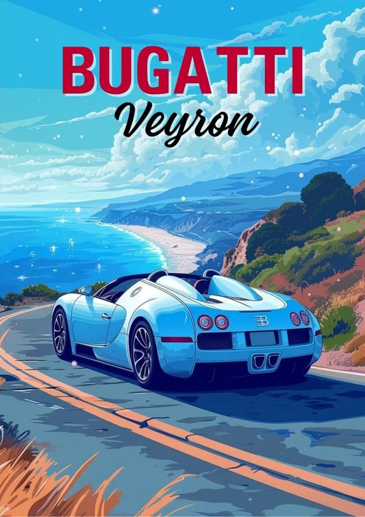 Affiche Bugatti Veyron des années 2000 – Impression d'art mural de supercar moderne