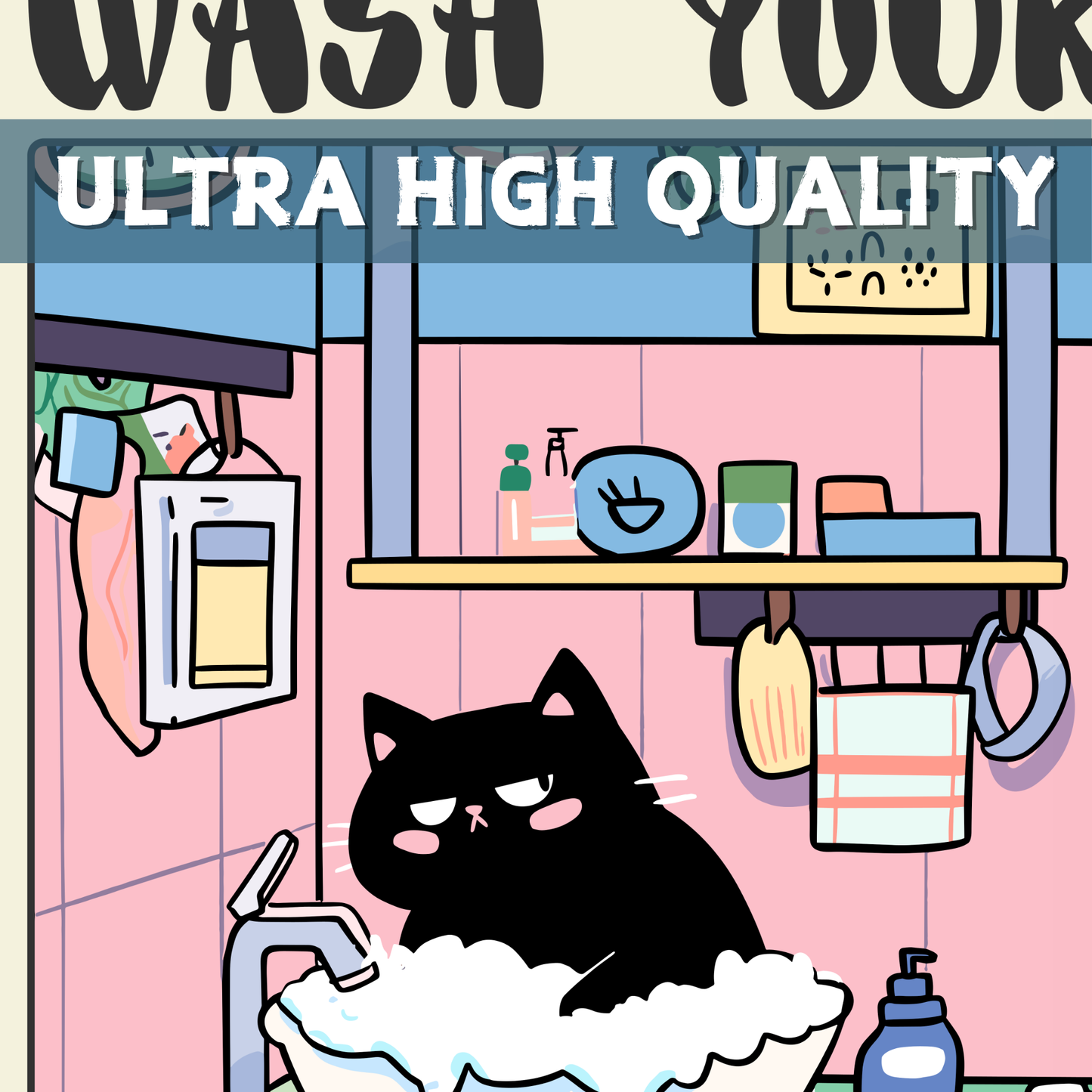 Wash Your Paws Black Cat Print